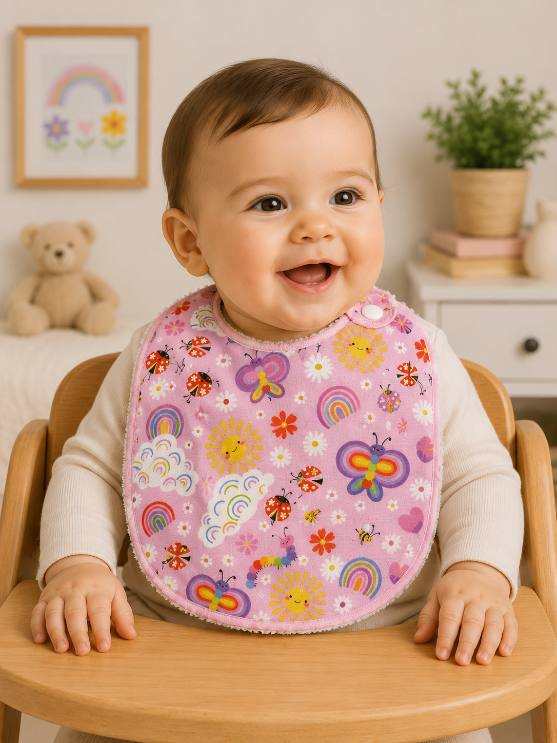 
                  
                    Baby Bib Pink Happy Butterflies
                  
                